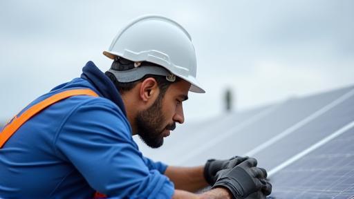 Technician installing solar panels
